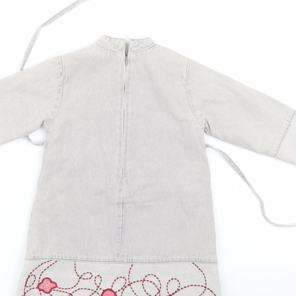 Du parseil Girls Grey Floral Pinafore/Dungaree Dress Size 24 Months