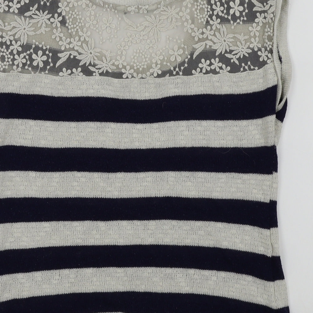 Peacocks Womens White Striped Pullover Jumper Size 10 - Lace back