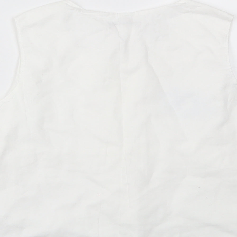 Preworn Womens White Floral Basic T-Shirt Size S