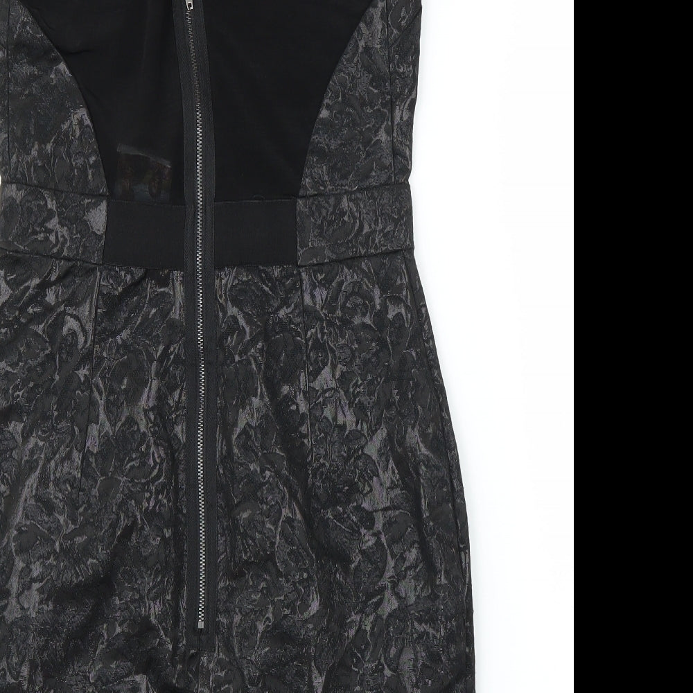 Preworn Womens Black Floral Sheath Size 10
