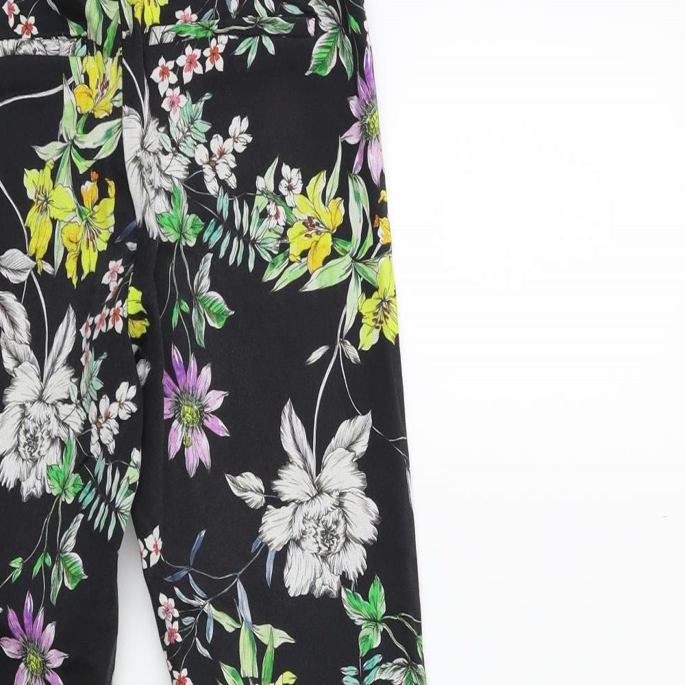 H&M Womens Black Floral Trousers Size 8 L25 in