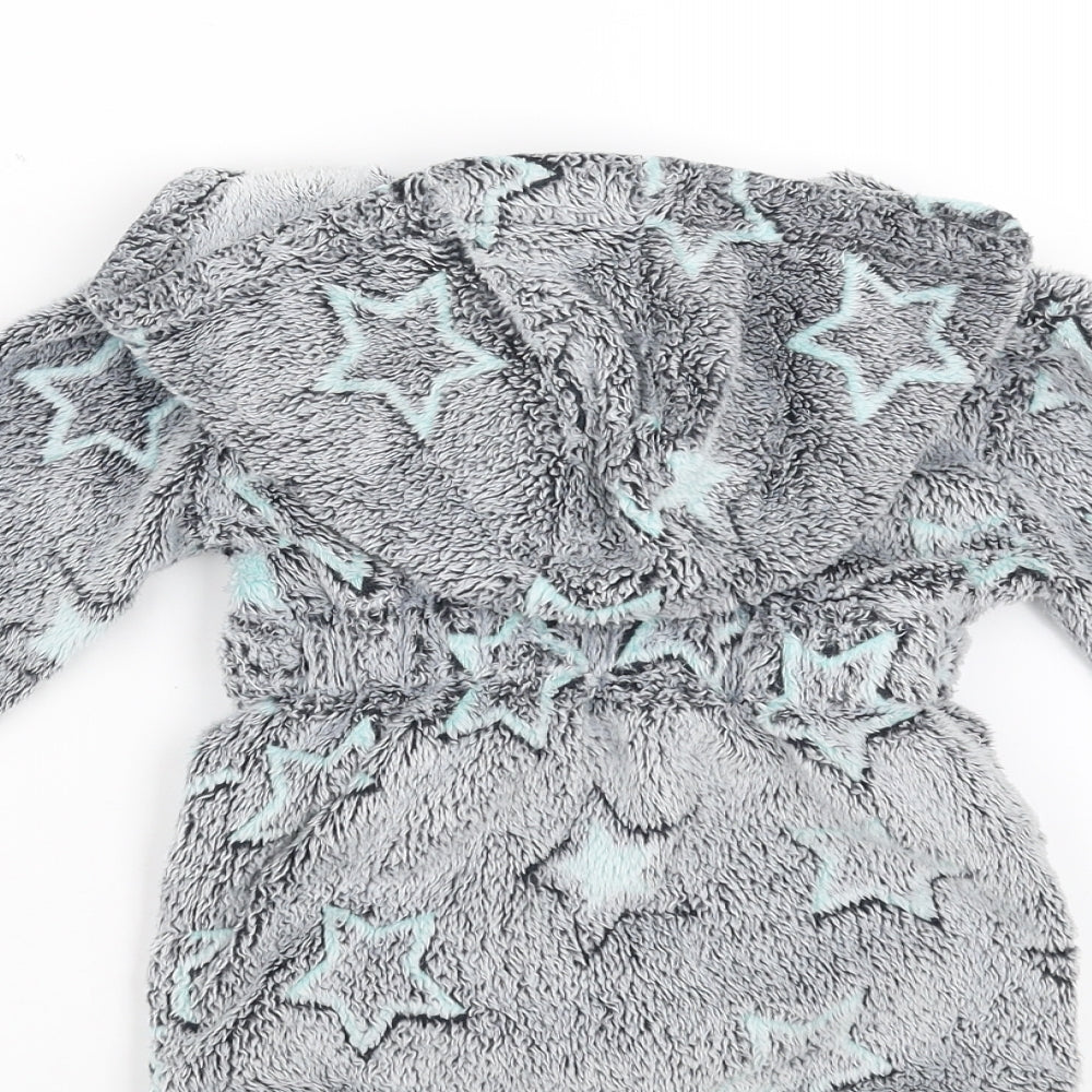 Matalan Baby Grey Geometric Fleece Robe Size 9-12 Months - Star pattern