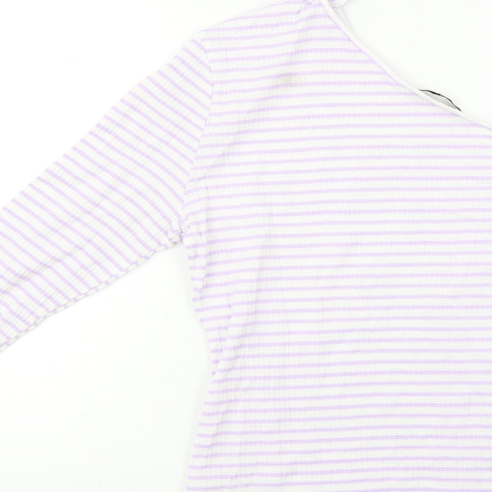Very Womens Purple Striped Basic T-Shirt Size 14