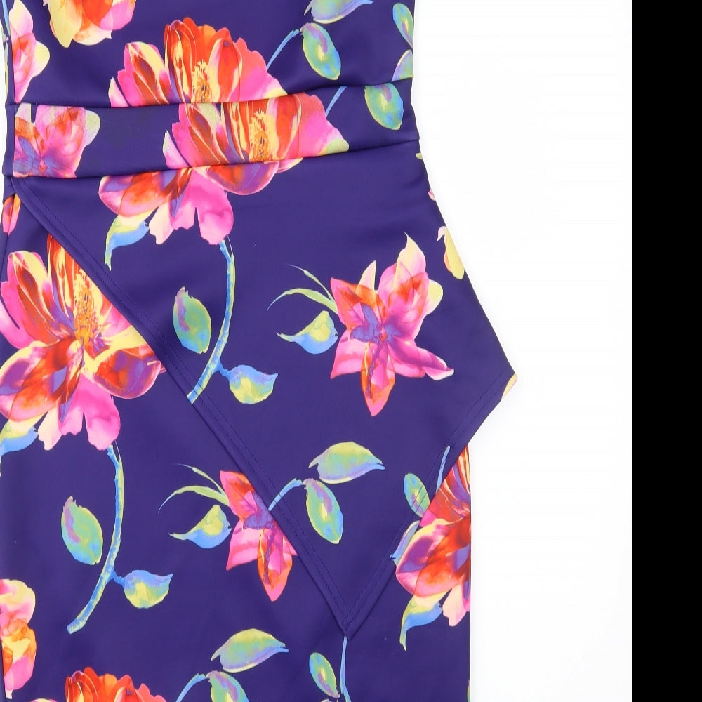 Evita Womens Purple Floral A-Line Size 14