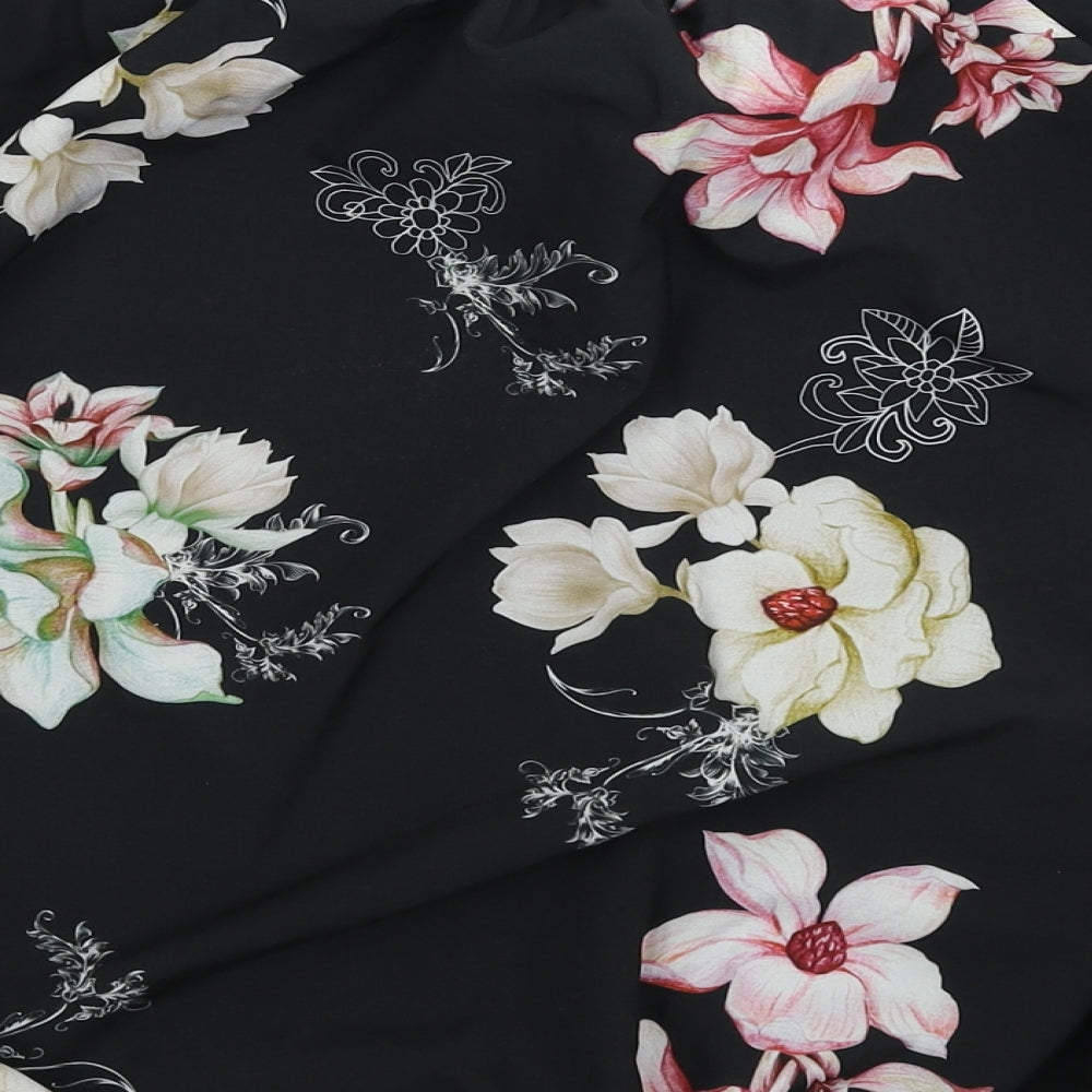 Preworn Womens Black Floral Basic Blouse Size 6 - Oversized