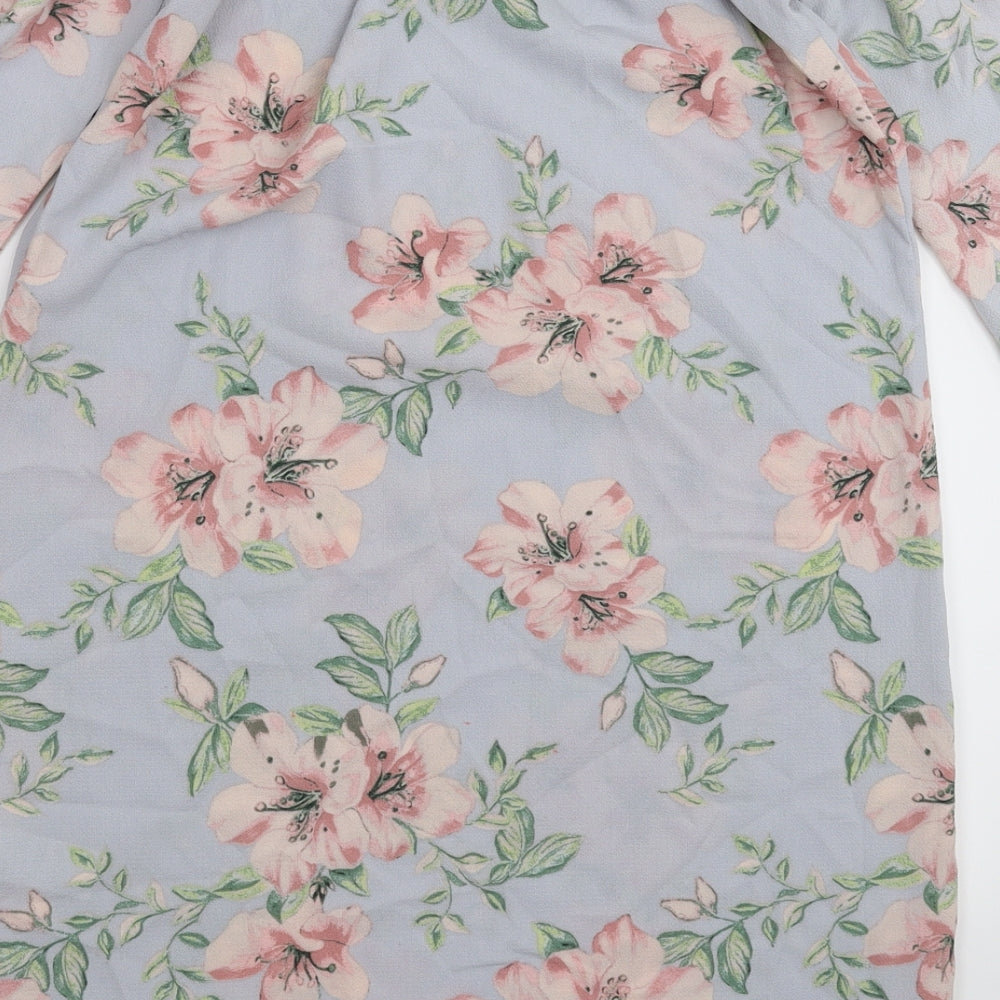 New Look Womens Grey Floral Basic Blouse Size 8