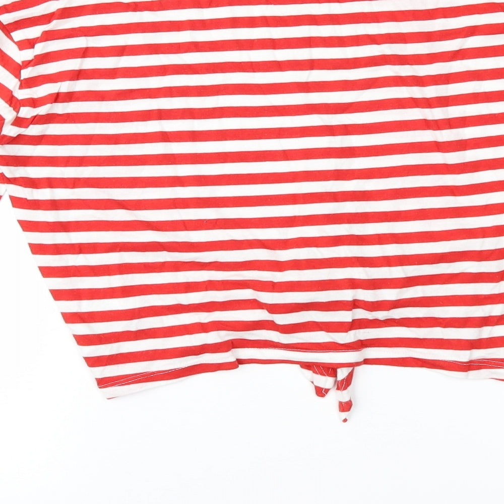 Divided Womens Red Striped Basic T-Shirt Size XS