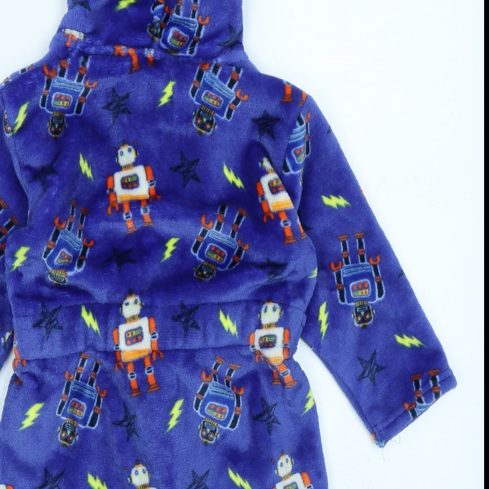 Outfit Kids Boys Blue Solid Fleece Robe Size 3-4 Years - Robot Print