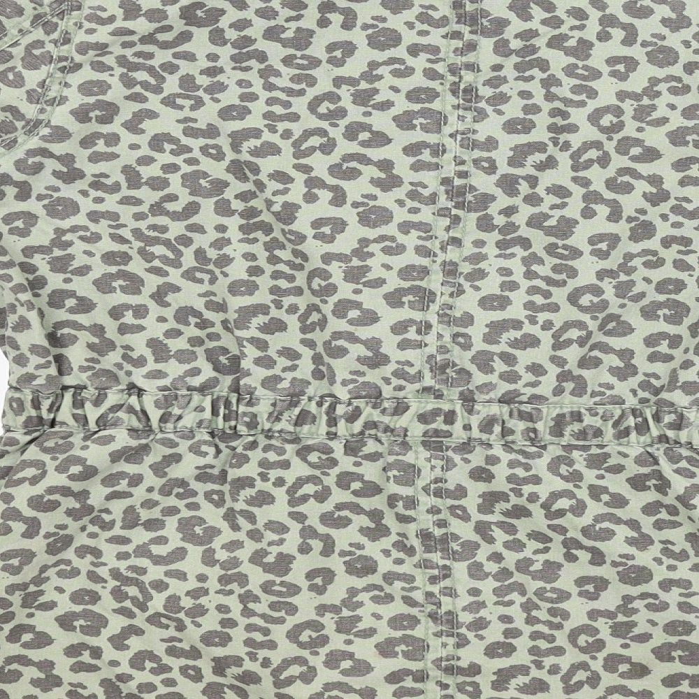 H&M Womens Green Animal Print Overcoat Coat Size 8