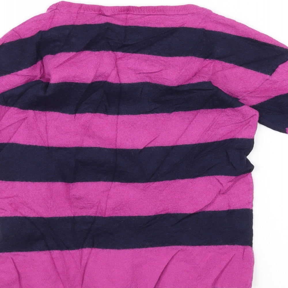 Preworn Womens Purple Striped Basic T-Shirt Size 6
