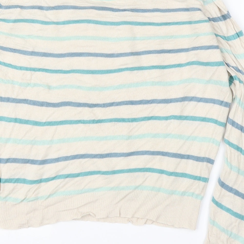 Marks & Spencer Womens Beige Striped Pullover Jumper Size 14