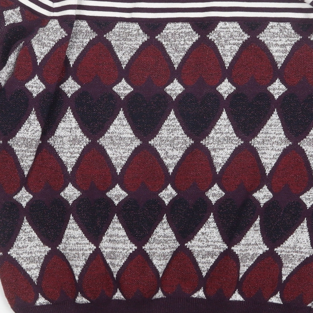 Steps Womens Purple Geometric Knit Pullover Jumper Size M