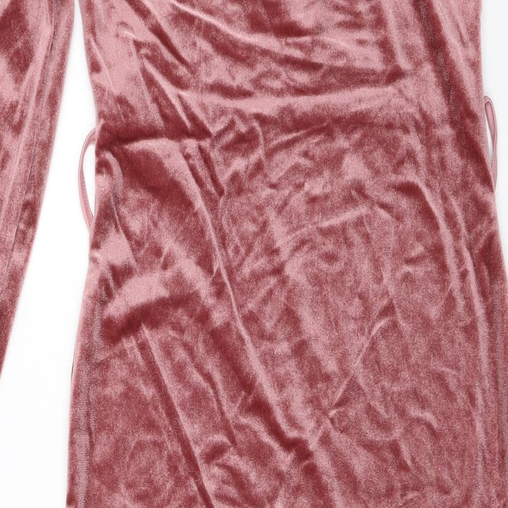 PRETTYLITTLETHING Womens Pink Velour Bodycon Size 8