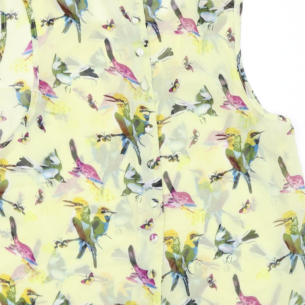 Select Womens Yellow Floral Basic Button-Up Size 8