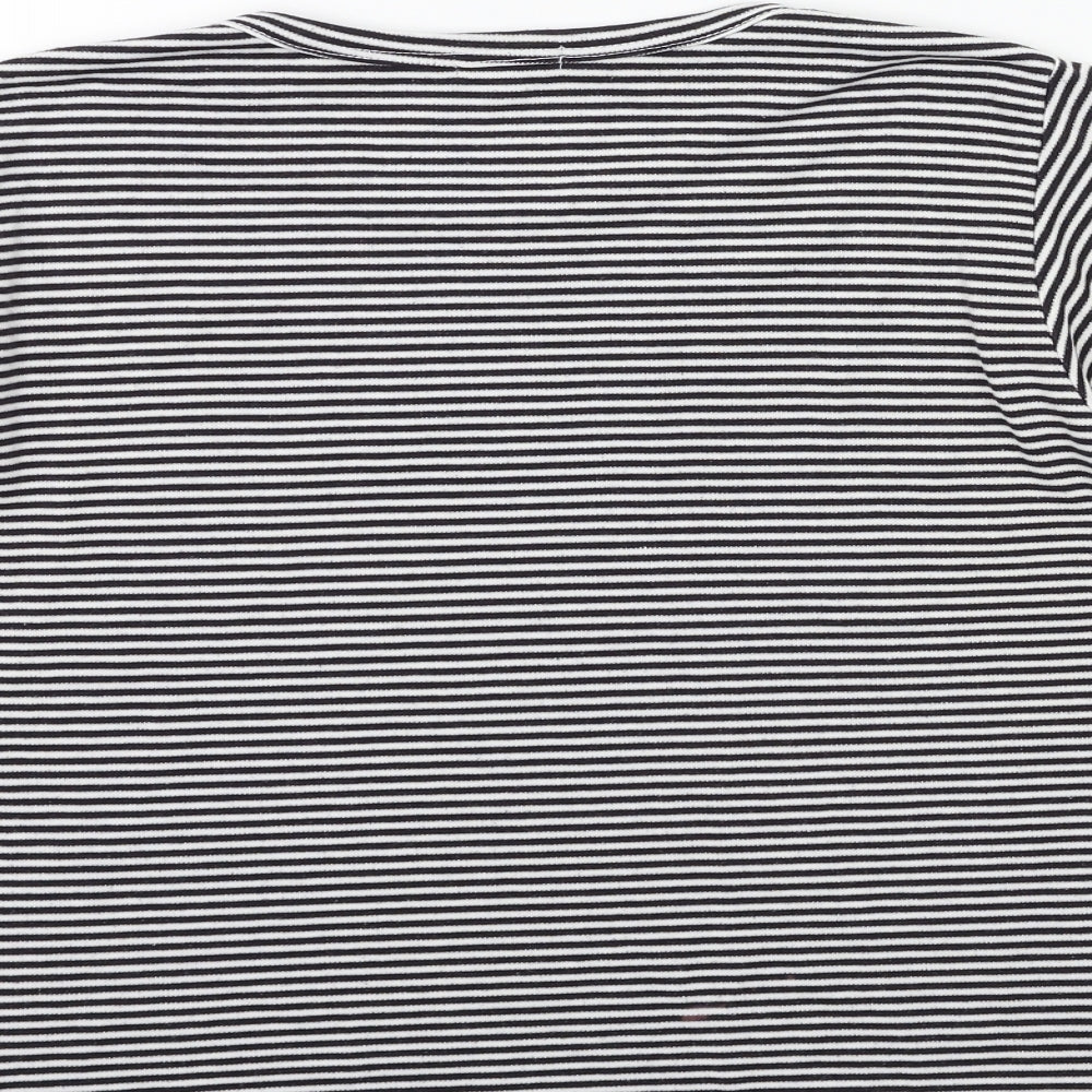YS Collection Womens Black Striped Basic T-Shirt Size 16
