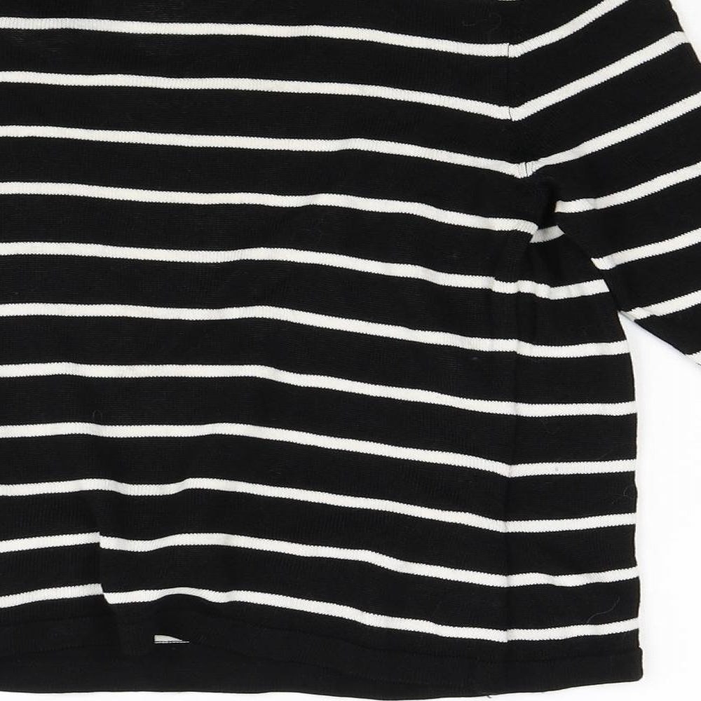 Minuet Petite Womens Black Striped Pullover Jumper Size S
