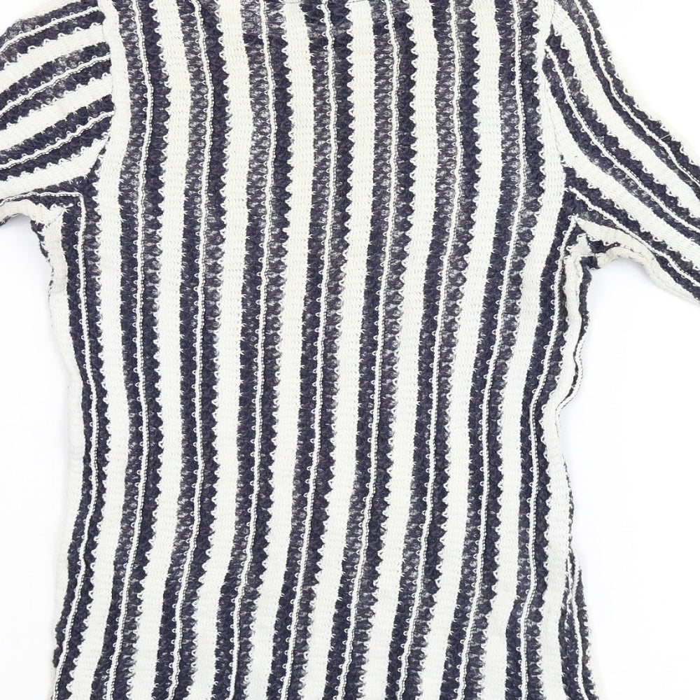 Topshop Womens Multicoloured Striped Knit Basic T-Shirt Size 10
