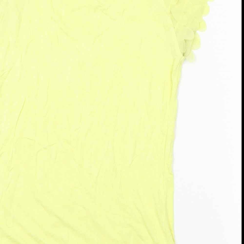 South Womens Yellow Basic T-Shirt Size 10 - frilly shoulder