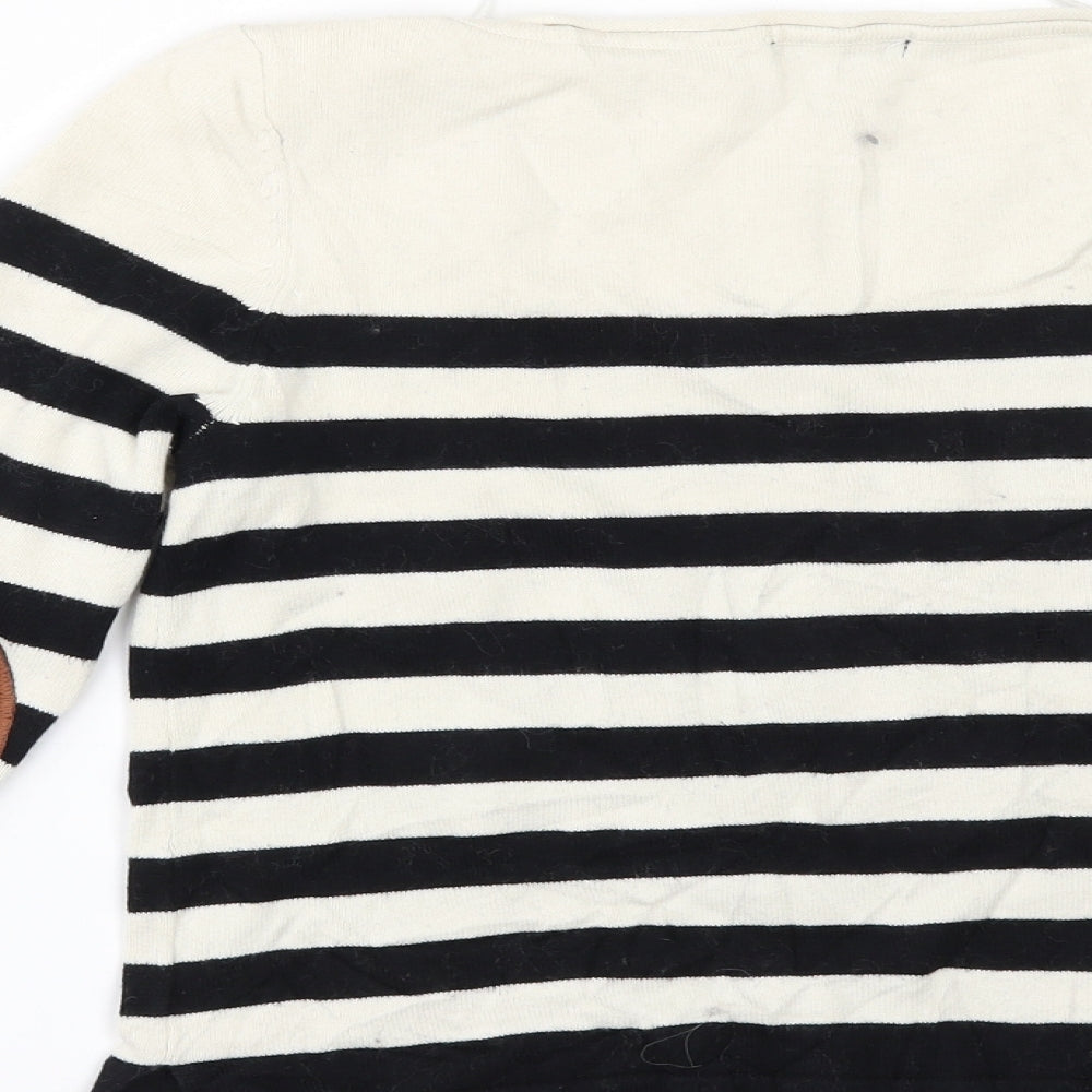 H&M Womens White Striped Pullover Jumper Size XS - Elbow Patches