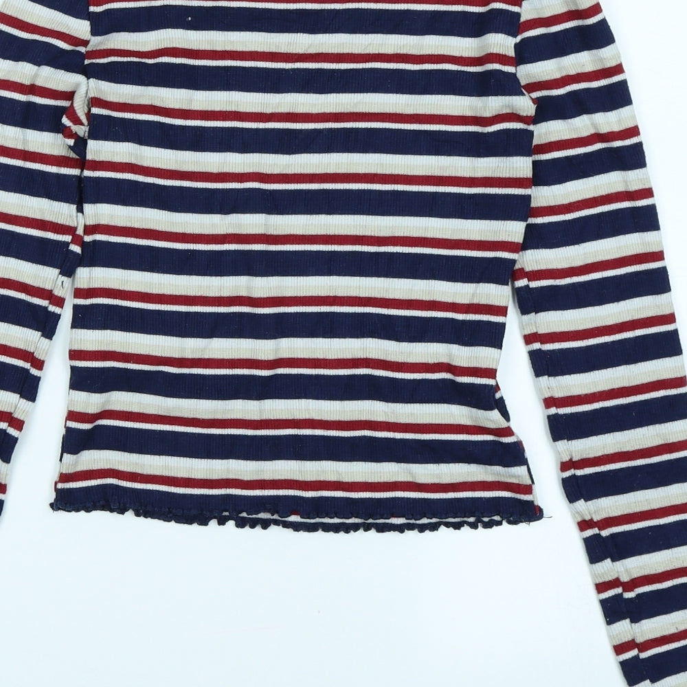 Divided Womens Blue Striped Cropped T-Shirt Size XS