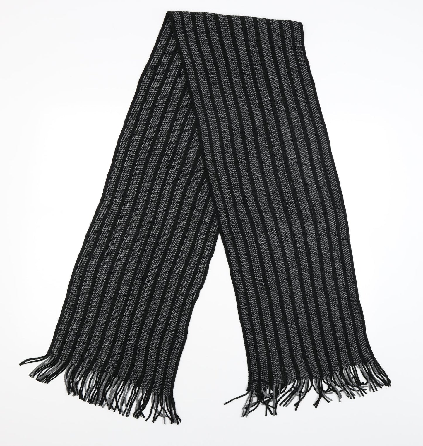 Preworn Mens Black Striped Scarf One Size