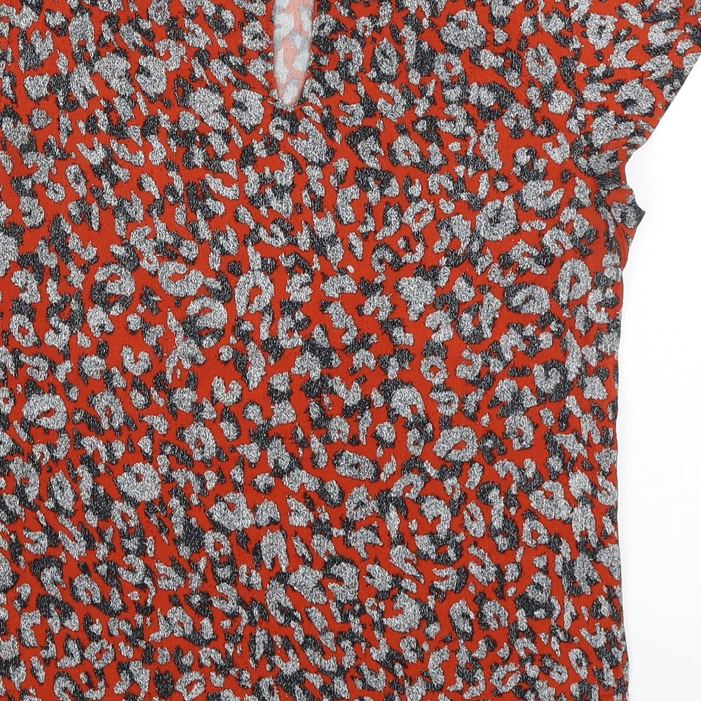 H&M Womens Red Animal Print Basic T-Shirt Size 8