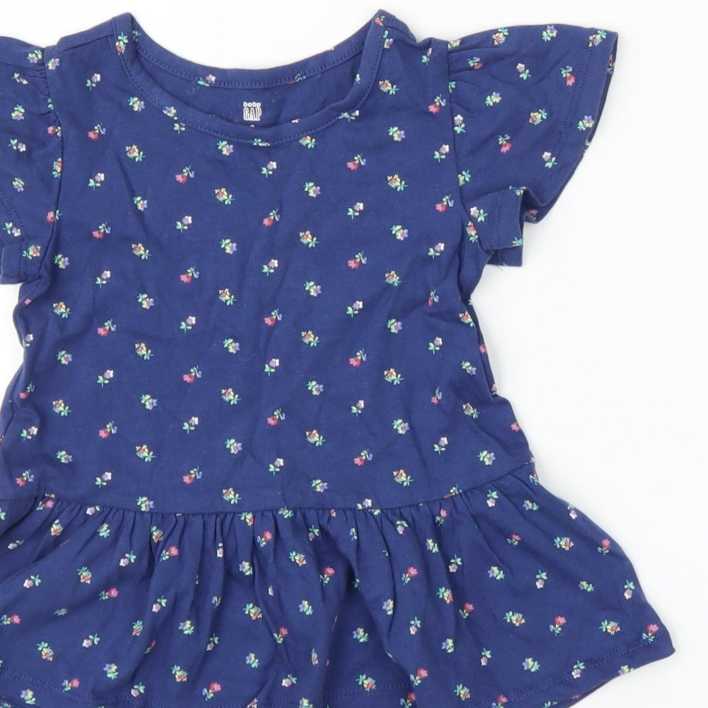 Gap Girls Blue Floral Tunic Blouse Size 2 Years