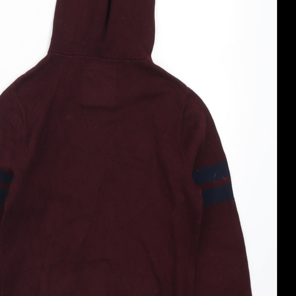 Matalan Boys Red Striped Pullover Hoodie Size 7 Years - Burgundy