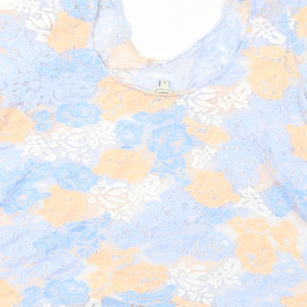 River Island Womens Blue Floral Basic T-Shirt Size 8