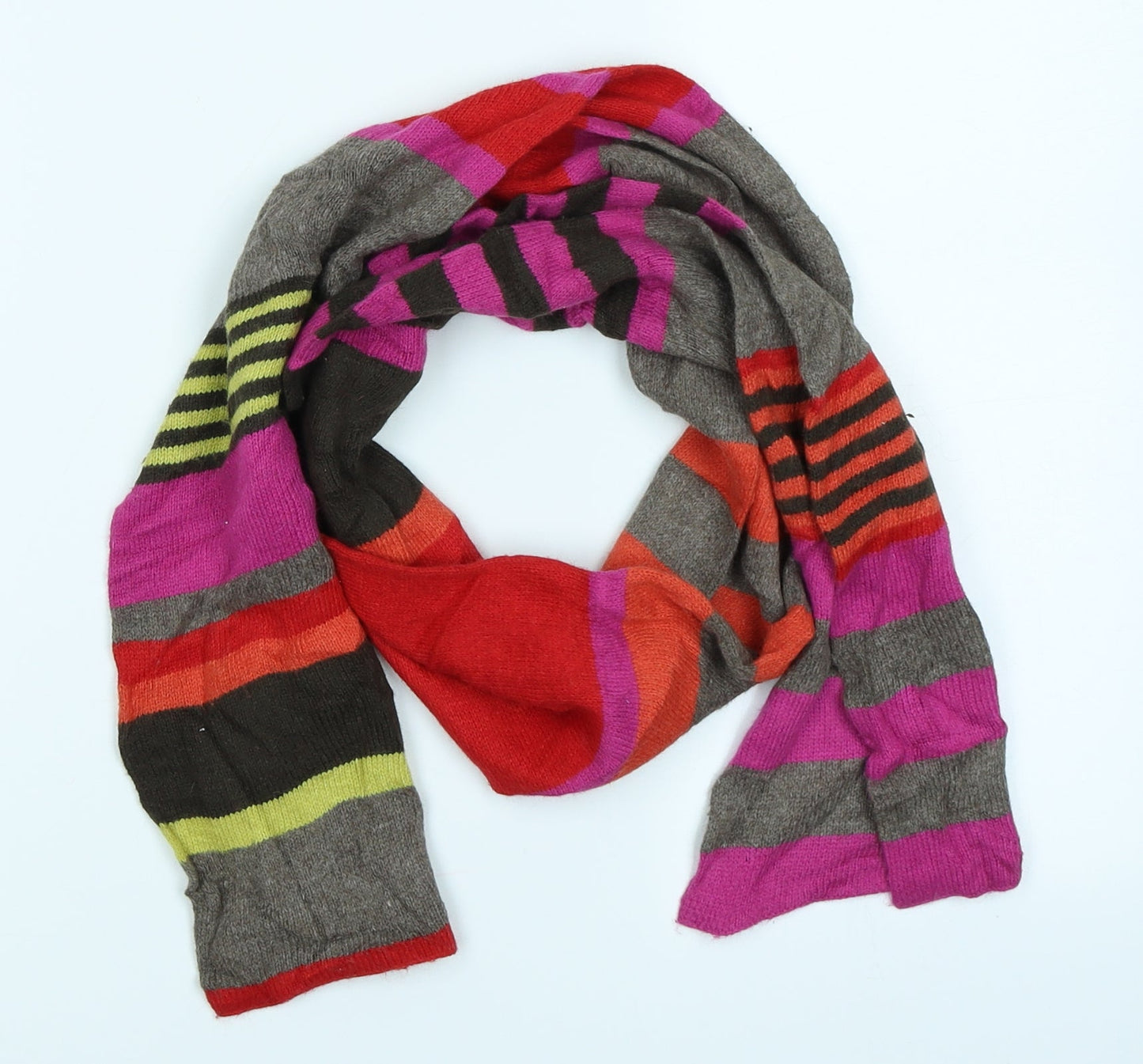 Preworn Unisex Grey Striped Knit Scarf
