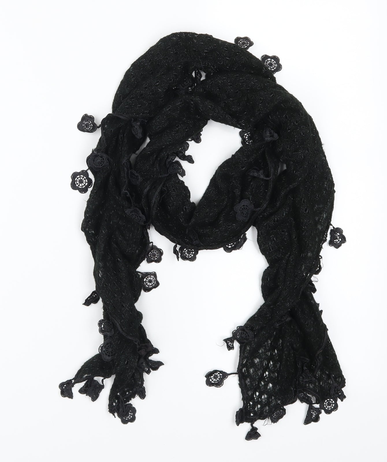 Preworn Womens Black Scarf - Fabric Flowers