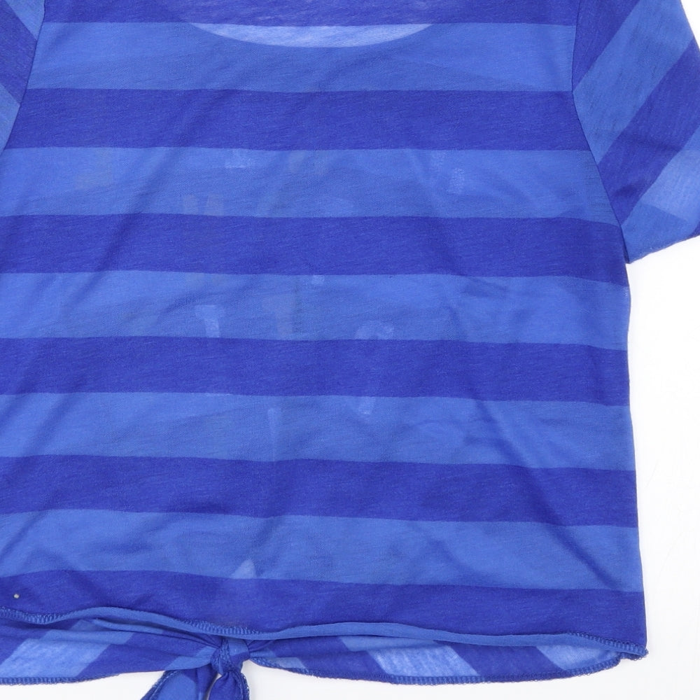 Denim & Co. Womens Blue Striped Basic T-Shirt Size 10