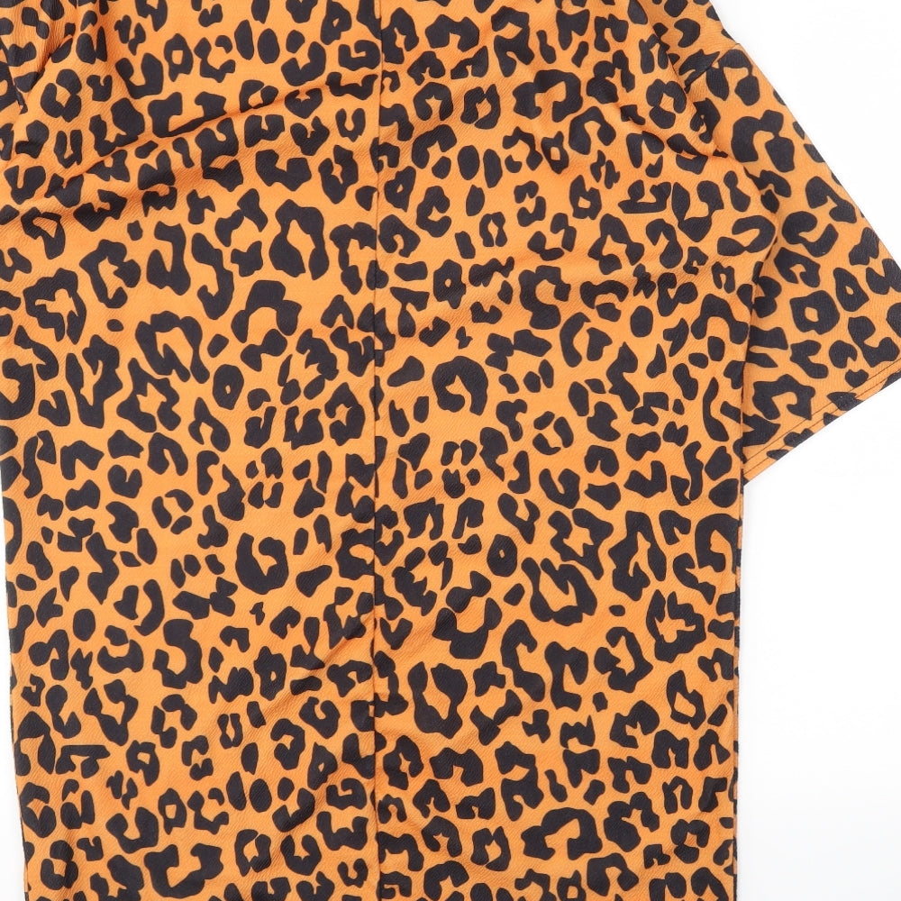 PRETTYLITTLETHING Womens Orange Animal Print Basic T-Shirt Size M