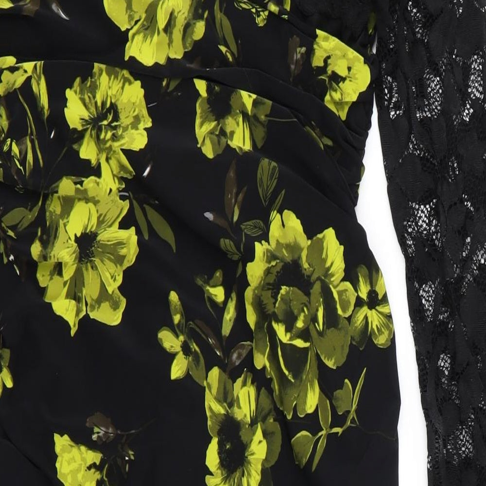 preorn Womens Black Floral Fit & Flare Size M
