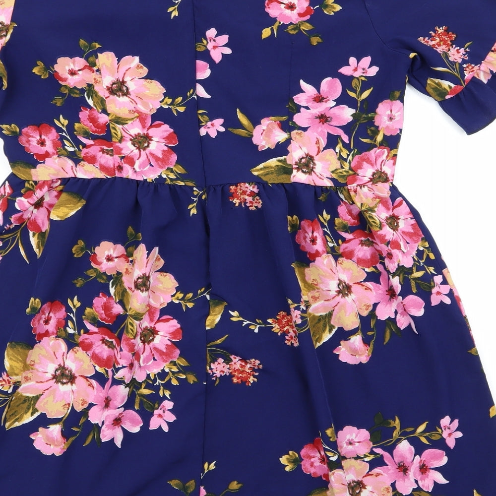 emery rose Womens Blue Floral A-Line Size L