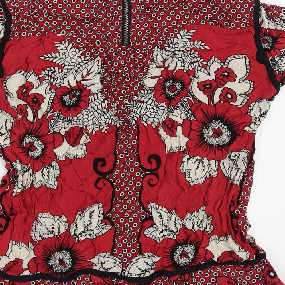 Warehouse Womens Red Floral Basic T-Shirt Size 10