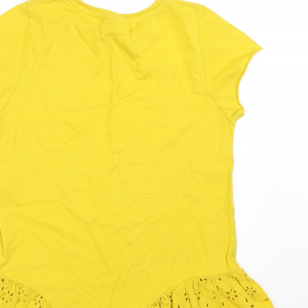Matalan Girls Yellow Basic T-Shirt Size 10 Years - crochet detail