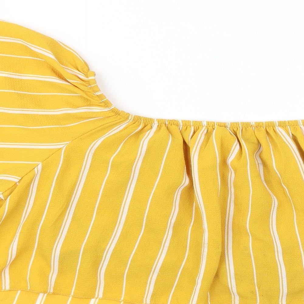 Quiz Womens Orange Striped Basic T-Shirt Size S