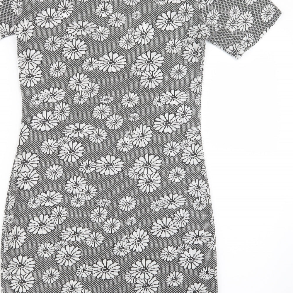 Mezzo Womens Black Floral Basic T-Shirt Size 12 - Long
