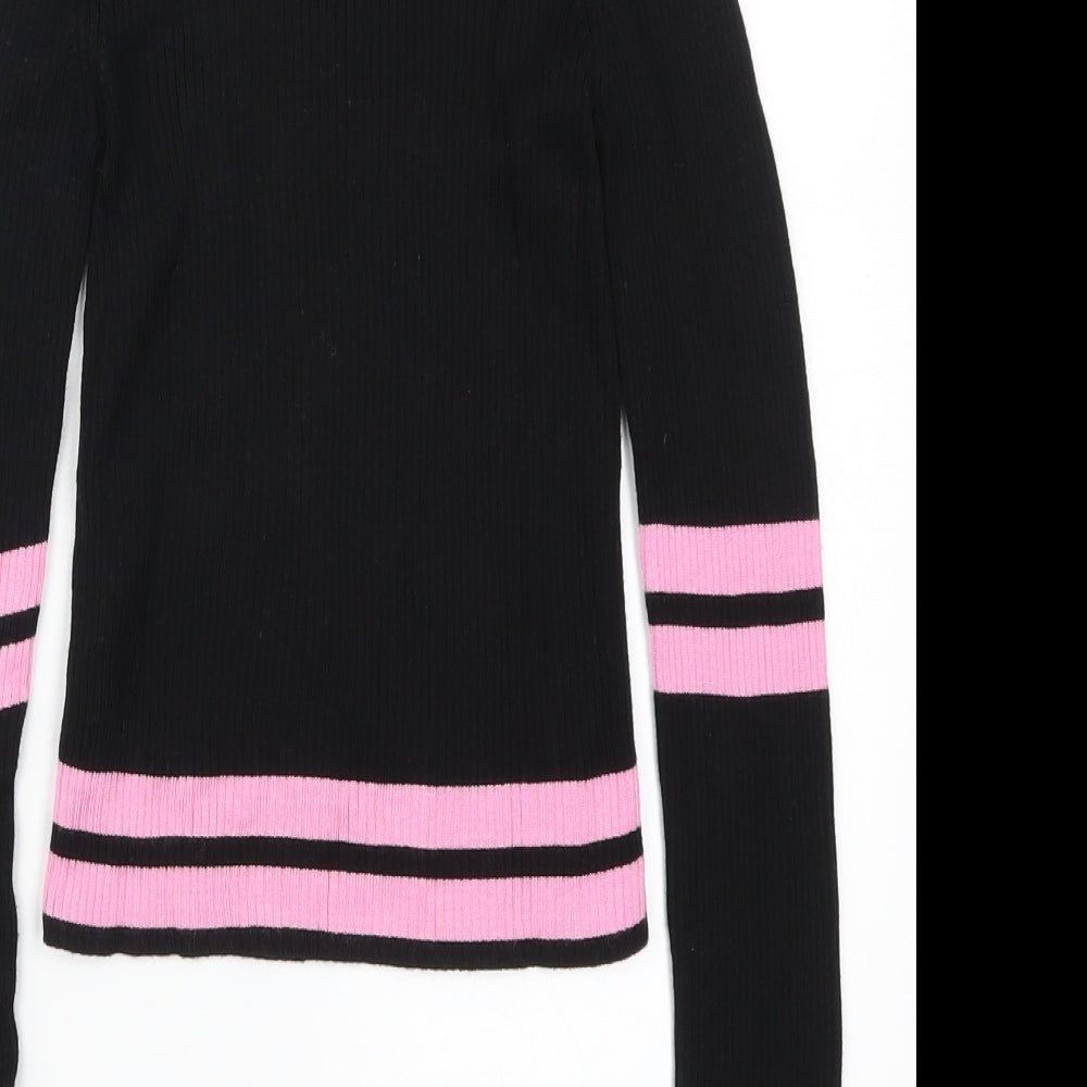 Cooperative Womens Black Striped Pullover Jumper Size S - Pink
