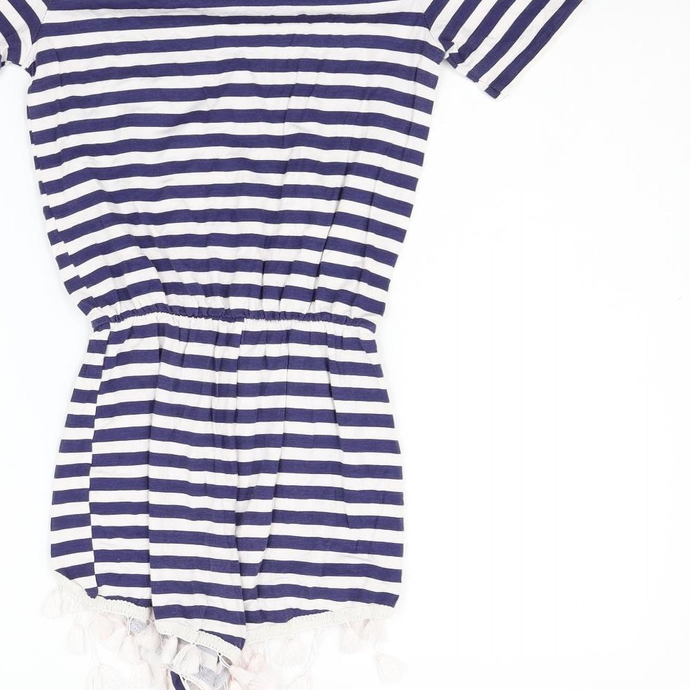 PRETTYLITTLETHING Womens Blue Striped Jumpsuit One-Piece Size 4 L11 in