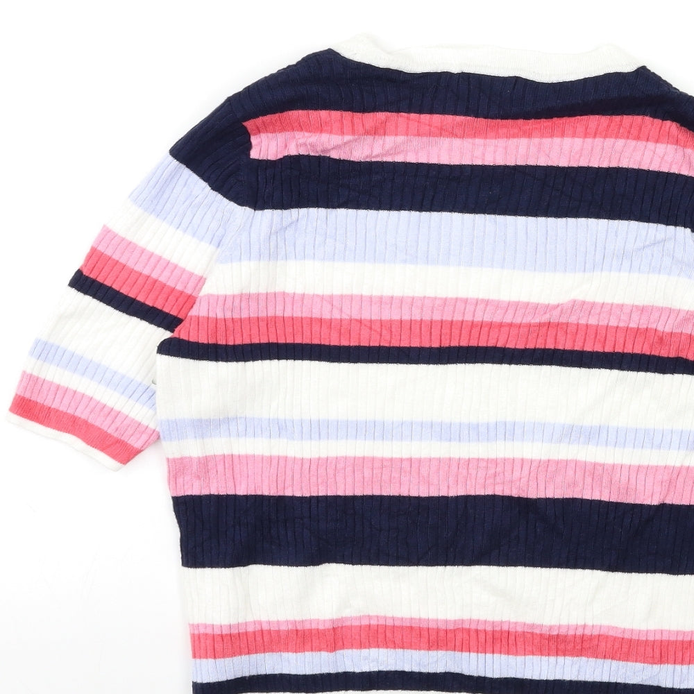 Marks & Spencer Womens Pink Striped Knit Pullover Jumper Size 16
