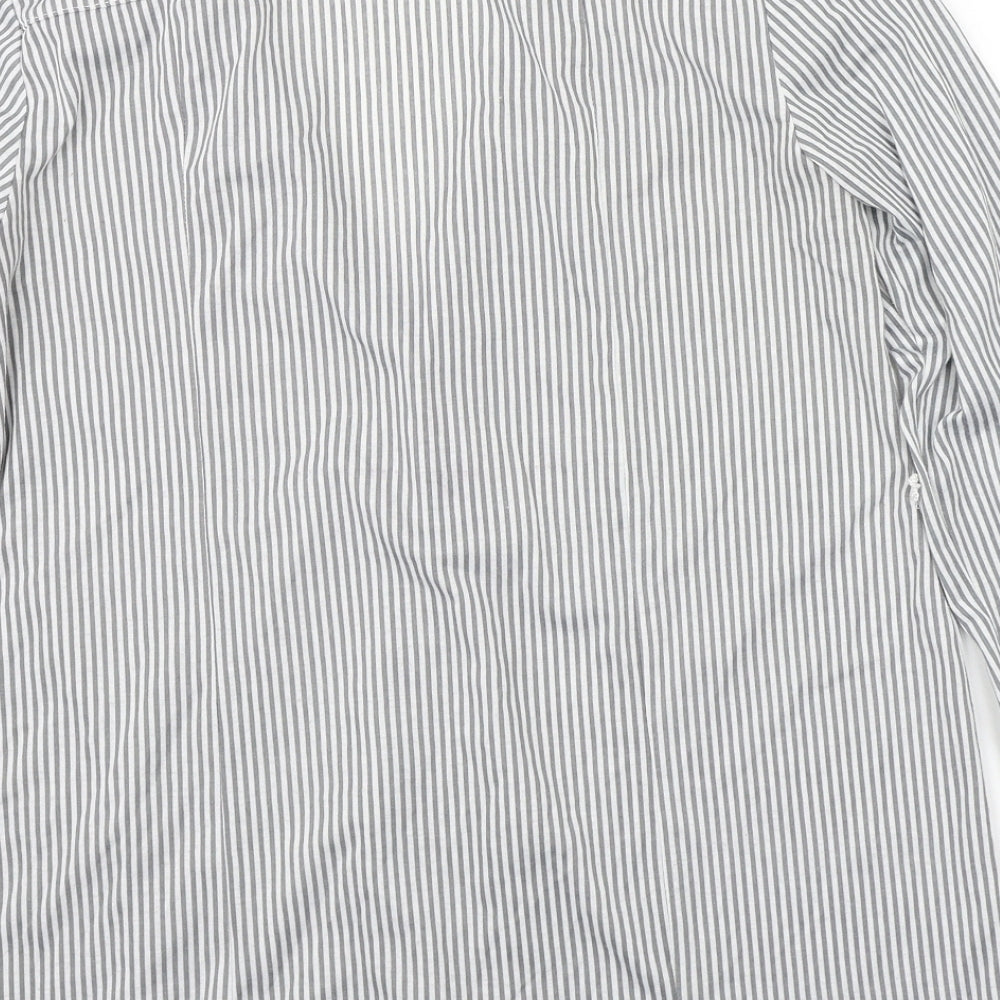Pasport Womens Grey Striped Basic Button-Up Size L