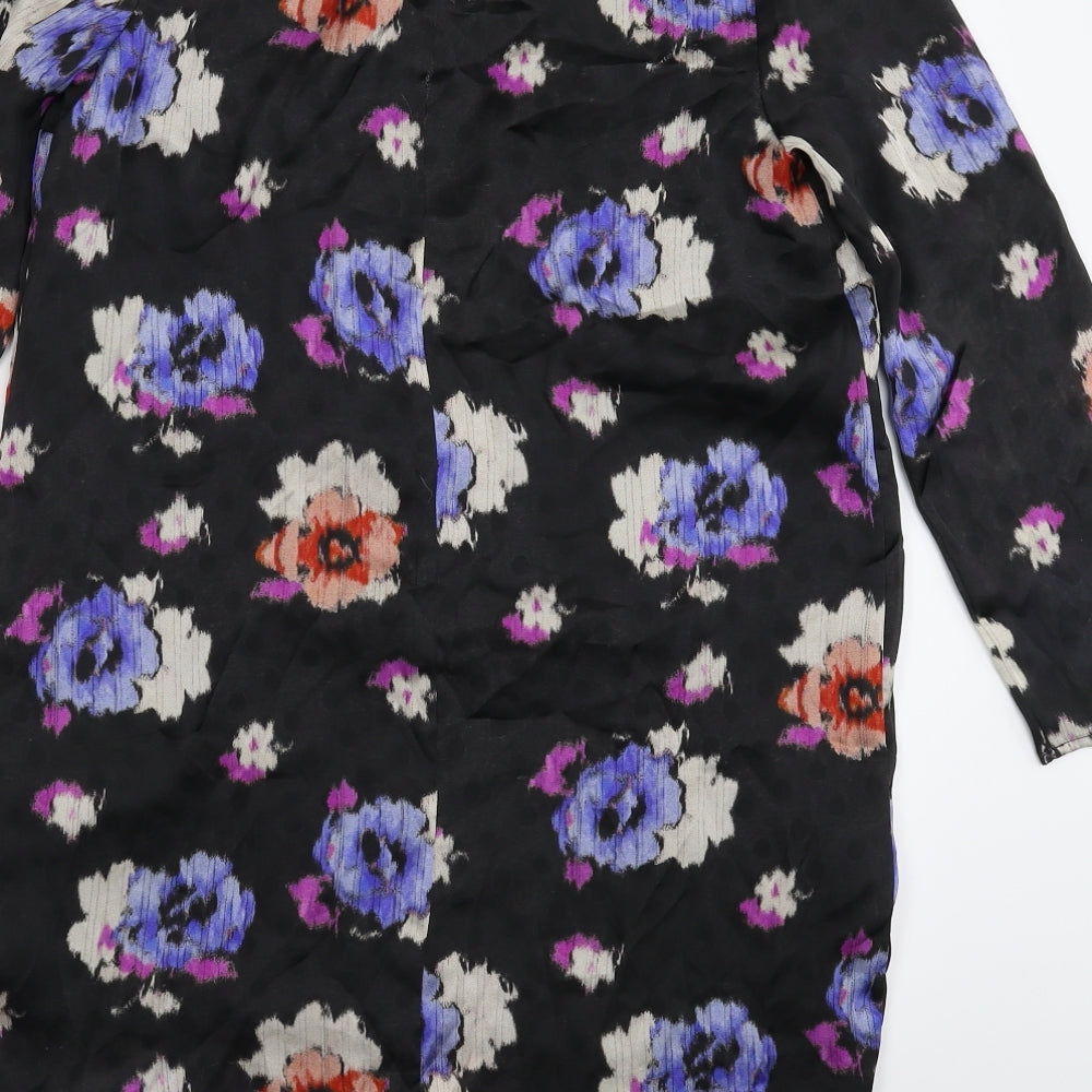 Topshop Womens Black Floral Satin Shirt Dress Size 8