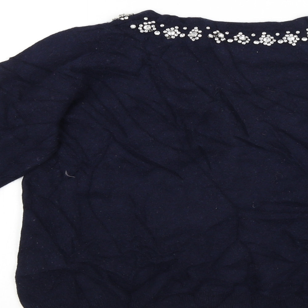 He Loves Me Womens Blue Pullover Jumper Size 14 - Studded collar