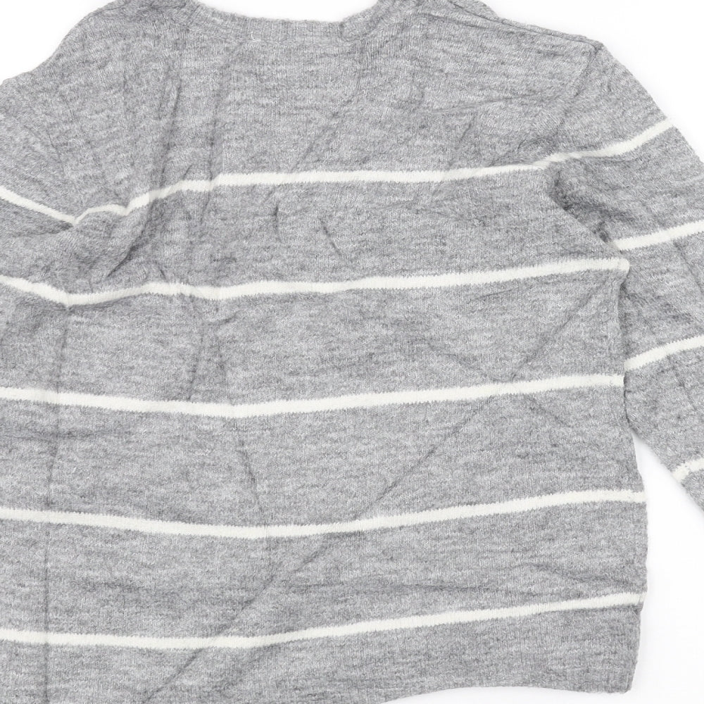 H&M Girls Grey Striped Pullover Jumper Size 9-10 Years