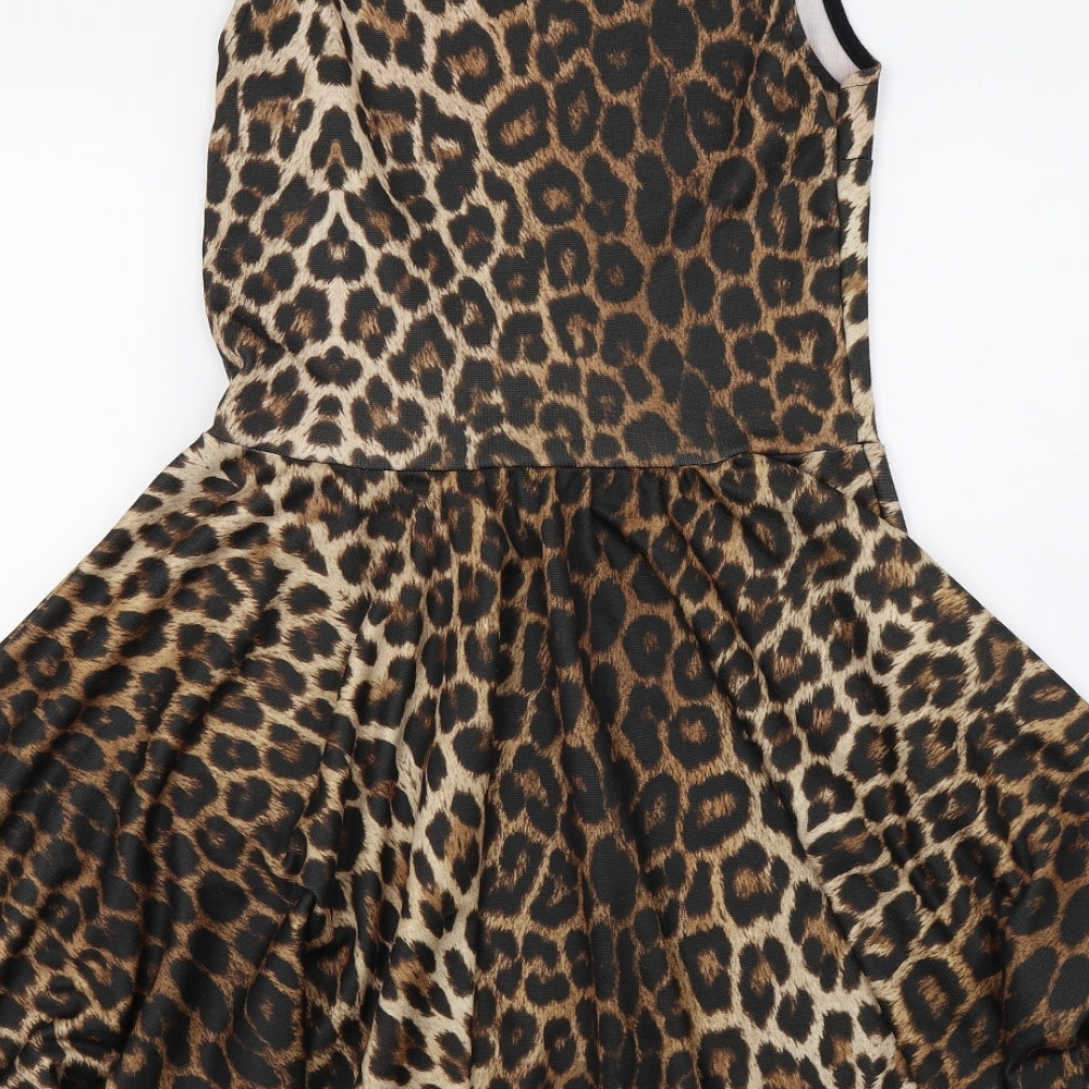 Miso Womens Brown Animal Print A-Line Size 8