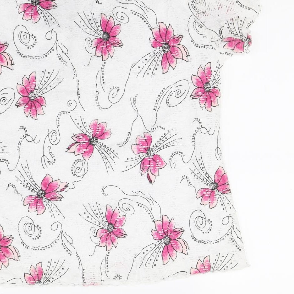 Preworn Womens White Floral Basic Blouse Size M