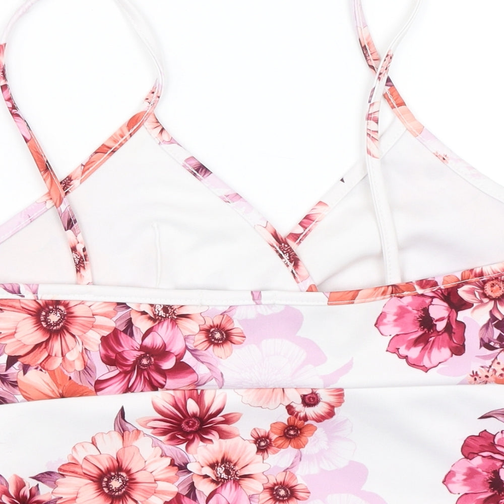 Boohoo Womens White Floral Cropped Blouse Size 10
