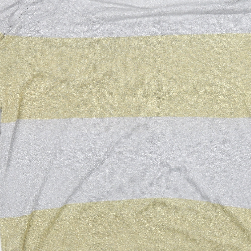I LOVE MY TEE Womens Silver Striped Pullover Jumper Size L